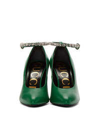 Зеленые кожаные туфли с украшением от Gucci