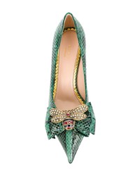 Зеленые кожаные туфли со змеиным рисунком от Gucci