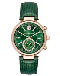 Зеленые кожаные часы