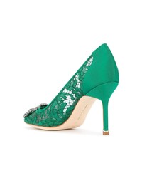 Зеленые кружевные туфли от Manolo Blahnik