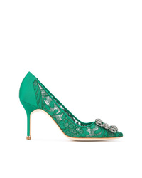 Зеленые кружевные туфли от Manolo Blahnik