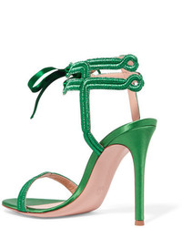Женские зеленые сатиновые босоножки от Gianvito Rossi