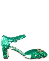 Зеленые сатиновые туфли с принтом