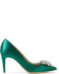 Зеленые сатиновые туфли с украшением