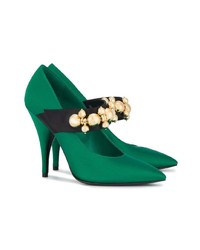 Зеленые сатиновые туфли с украшением от Prada