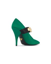 Зеленые сатиновые туфли с украшением от Prada