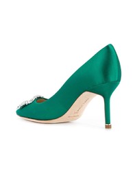 Зеленые сатиновые туфли от Manolo Blahnik