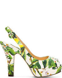 Зеленые туфли из плотной ткани с принтом от Dolce & Gabbana