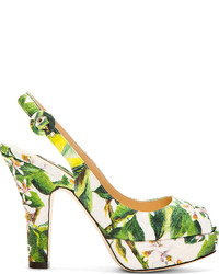 Зеленые туфли из плотной ткани с принтом от Dolce & Gabbana
