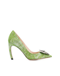 Зеленые туфли из плотной ткани с украшением от Nicholas Kirkwood
