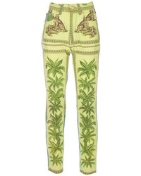 Зеленые узкие брюки с геометрическим рисунком от Versace