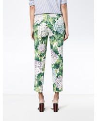 Женские зеленые шелковые брюки-галифе с принтом от Dolce & Gabbana
