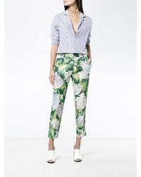 Женские зеленые шелковые брюки-галифе с принтом от Dolce & Gabbana