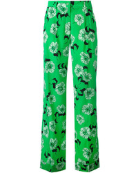 Женские зеленые шелковые брюки с принтом от P.A.R.O.S.H.