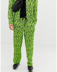 Зеленые шелковые брюки чинос с принтом от Jaded London