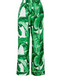 Зеленые шелковые широкие брюки с принтом от Dolce & Gabbana