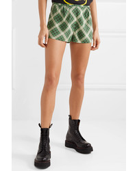 Женские зеленые шелковые шорты в шотландскую клетку от Marc Jacobs