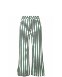 Зеленые широкие брюки в вертикальную полоску