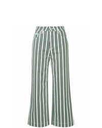 Зеленые широкие брюки в вертикальную полоску от Alexa Chung