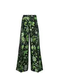 Зеленые широкие брюки с принтом от Christian Pellizzari