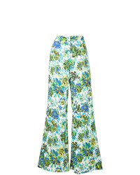 Зеленые широкие брюки с цветочным принтом от MSGM