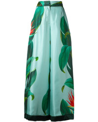 Зеленые широкие брюки с цветочным принтом