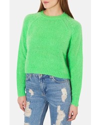Зеленый вязаный короткий свитер