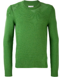 Зеленый вязаный свитер с круглым вырезом