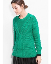 Зеленый вязаный свободный свитер