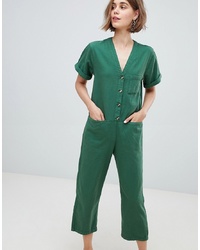 Зеленый джинсовый комбинезон