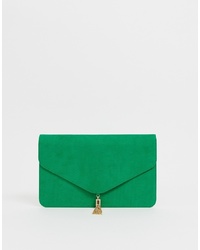 Зеленый кожаный клатч от ASOS DESIGN