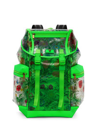 Зеленый кожаный рюкзак с цветочным принтом