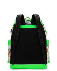 Мужской зеленый кожаный рюкзак с цветочным принтом от Gucci