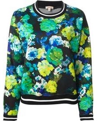 Зеленый короткий свитер с цветочным принтом
