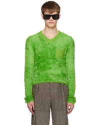Зеленый пушистый свитер с круглым вырезом