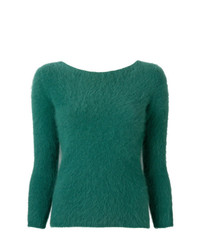 Женский зеленый пушистый свитер с круглым вырезом от Roberto Collina