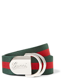 Мужской зеленый ремень из плотной ткани в горизонтальную полоску от Gucci