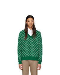 Мужской зеленый свитер с v-образным вырезом с принтом от Gucci