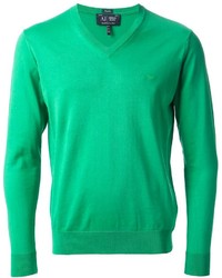 Мужской зеленый свитер с v-образным вырезом от Armani Jeans