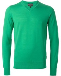 Мужской зеленый свитер с v-образным вырезом от Emporio Armani