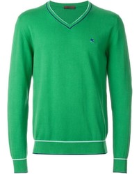 Мужской зеленый свитер с v-образным вырезом от Etro