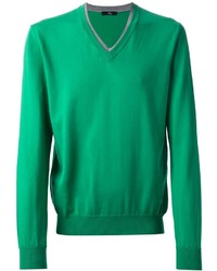 Мужской зеленый свитер с v-образным вырезом от Fay