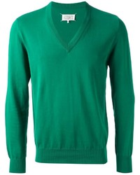 Мужской зеленый свитер с v-образным вырезом от Maison Margiela