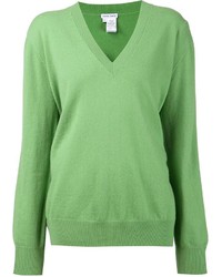 Женский зеленый свитер с v-образным вырезом от Tomas Maier