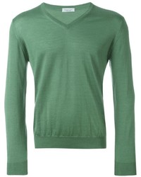Мужской зеленый свитер с v-образным вырезом