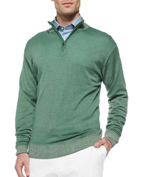 Зеленый свитер с воротником на молнии