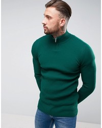 Мужской зеленый свитер с воротником на молнии от Asos