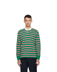Зеленый свитер с воротником поло в горизонтальную полоску