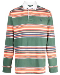 Мужской зеленый свитер с воротником поло в горизонтальную полоску от Polo Ralph Lauren