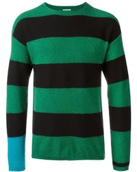 Зеленый свитер с круглым вырезом в горизонтальную полоску